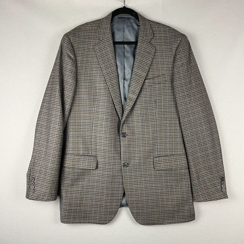 Brooks Brothers 1818 Madison Saxxon Wool Blazer Mens 42L Black Tan Check Plaid